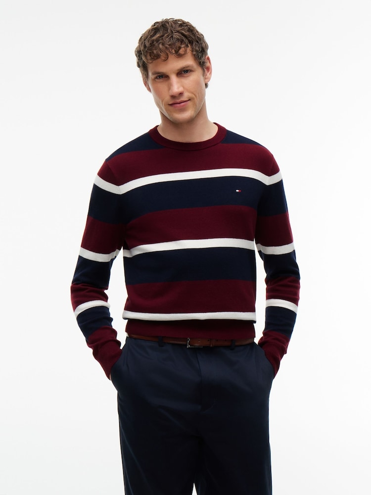 Tommy Hilfiger Red/Navy Crew Neck Jumper With Cashmere - Image 1 of 5