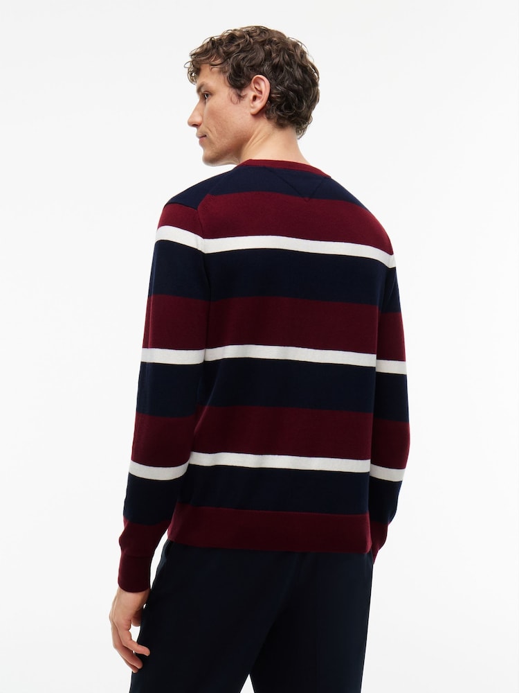 Tommy Hilfiger Red/Navy Crew Neck Jumper With Cashmere - Image 2 of 5