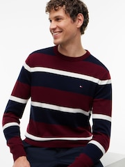 Tommy Hilfiger Red/Navy Crew Neck Jumper With Cashmere - Image 4 of 5
