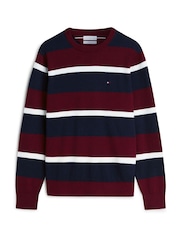 Tommy Hilfiger Red/Navy Crew Neck Jumper With Cashmere - Image 5 of 5