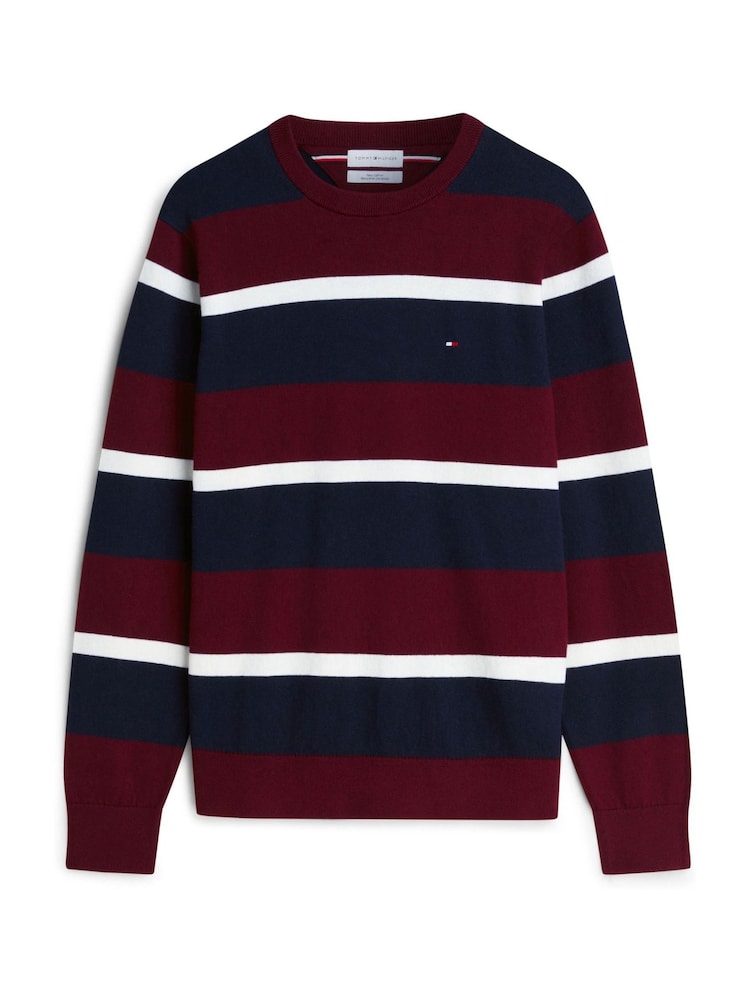 Tommy Hilfiger Red/Navy Crew Neck Jumper With Cashmere - Image 5 of 5