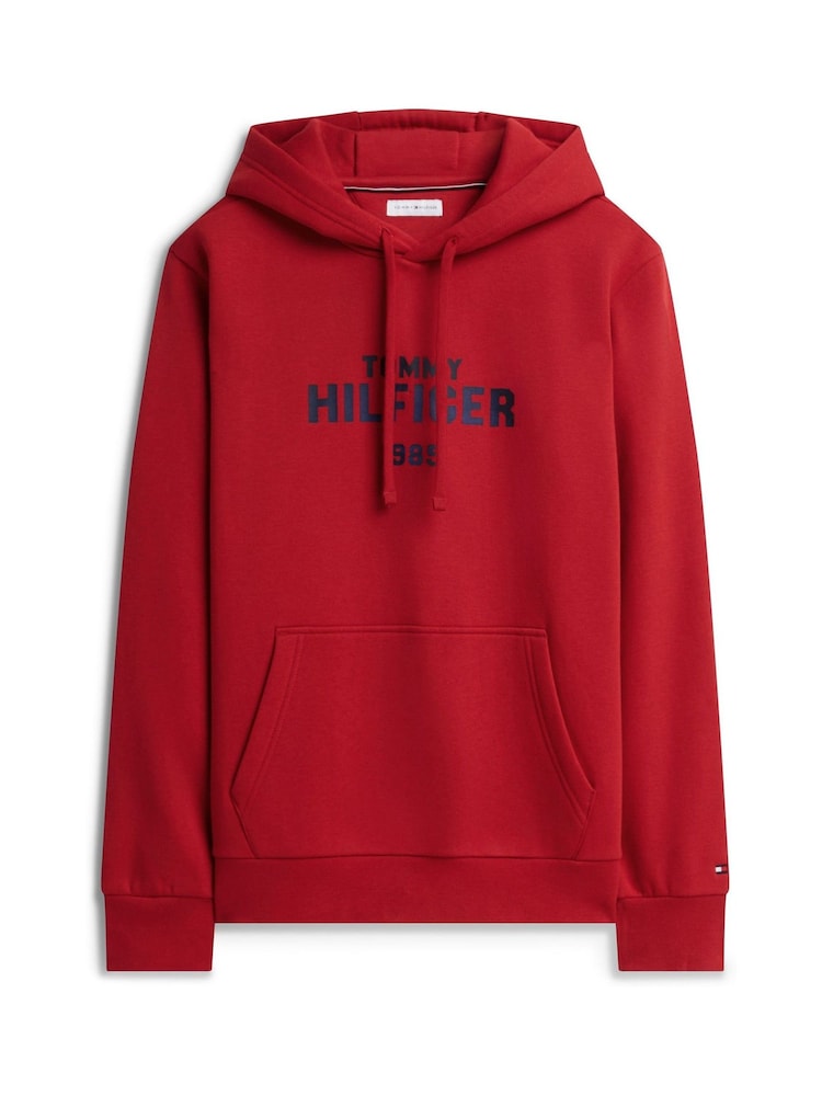 אדום - Tommy Hilfiger קפוצ'ון פליז עם רקמת לוגו - תמונה 1 מתוך 3