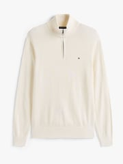 Cream - Tommy Hilfiger džemperis ar mākslīgo kakla izgriezumu un ceturtdaļas rāvējslēdzēja aizdari no kašmira auduma - Attēls 5 no 5