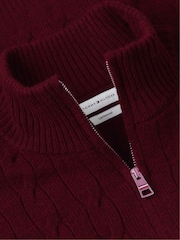 Қызыл - Tommy Hilfiger таза қой жүнінен жасалған кабельді тоқылған ширек сыдырмалы жемпір - 6суретінің 6 суреті