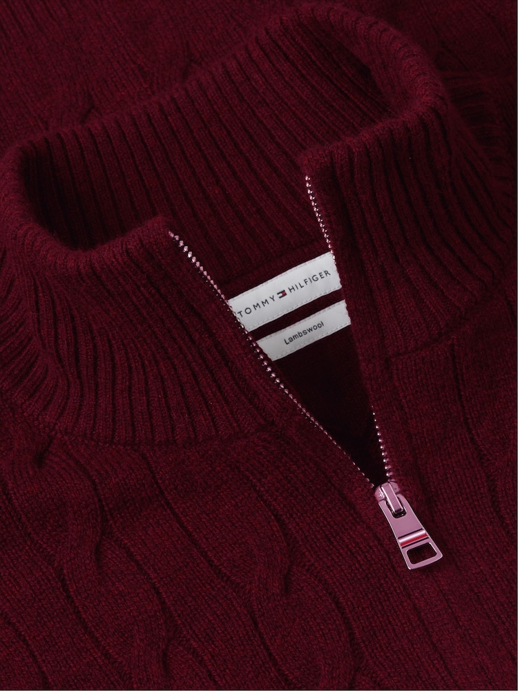 Қызыл - Tommy Hilfiger таза қой жүнінен жасалған кабельді тоқылған ширек сыдырмалы жемпір - 6суретінің 6 суреті