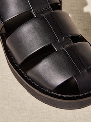 Black Premium Leather Fisherman Sandals - Image 4 of 4