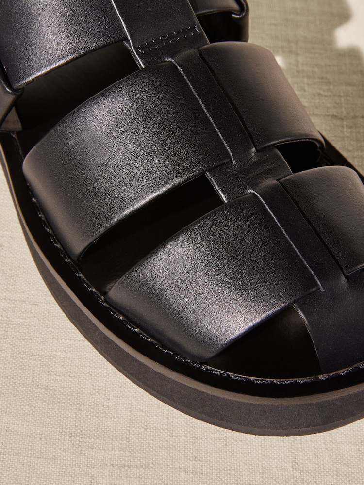 Black Premium Leather Fisherman Sandals - Image 4 of 4