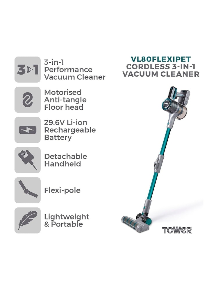 Tower Teal Blue VL80 Flexi Cordless Vacuum - Image 2 of 8
