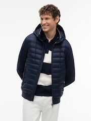 Tommy Hilfiger Blue Mixed Texture Zip-Thru Hooded Sweatshirt - Image 1 of 5