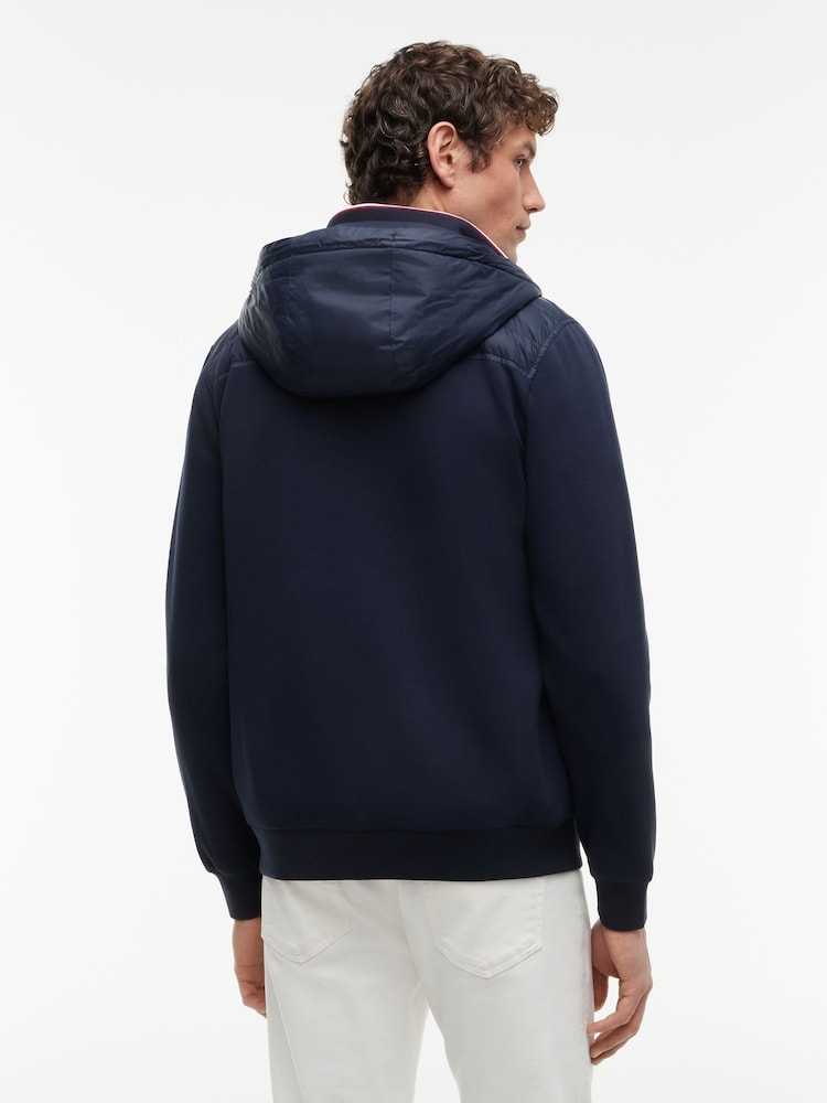 Tommy Hilfiger Blue Mixed Texture Zip-Thru Hooded Sweatshirt - Image 2 of 5 Tommy Hilfiger Blue Mixed Texture Zip-Thru Hooded Sweatshirt - Image 2 of 5