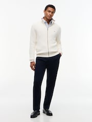 Tommy Hilfiger Cream Tipped Cuff Ribbed Zip Thru Jumper - Image 3 of 5