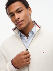 Tommy Hilfiger Cream Tipped Cuff Ribbed Zip Thru Jumper - Image 4 of 5