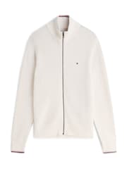 Tommy Hilfiger Cream Tipped Cuff Ribbed Zip Thru Jumper - Image 5 of 5
