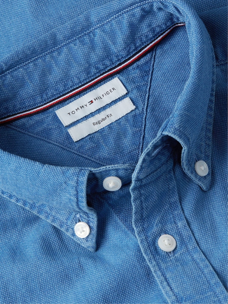 Tommy Hilfiger Blue Regular Fit Dobby Denim Shirt - Image 2 of 2 Tommy Hilfiger Blue Regular Fit Dobby Denim Shirt - Image 2 of 2