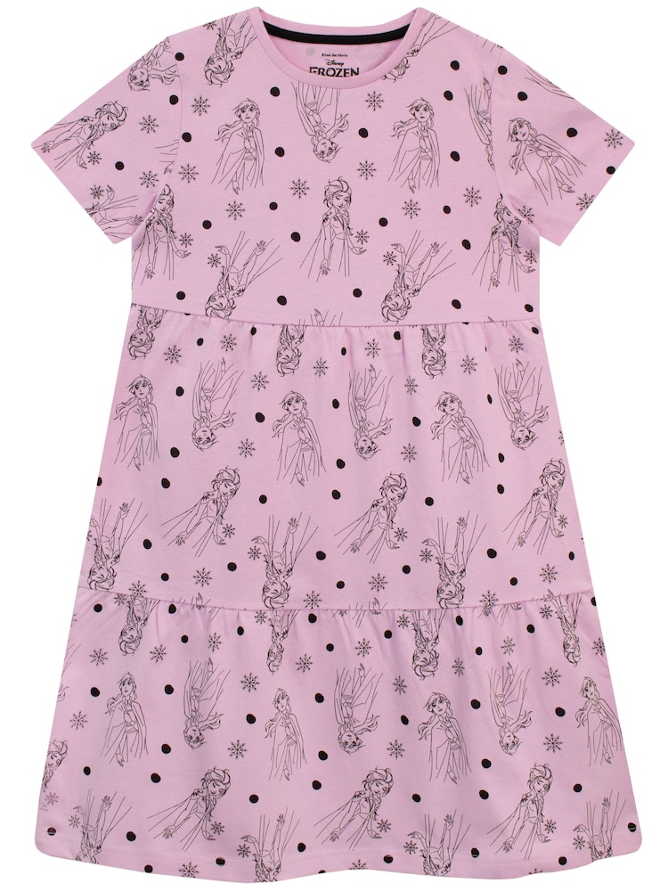 Character Pink Disney Frozen Girls Frill Printed Dress - Image 1 of 3