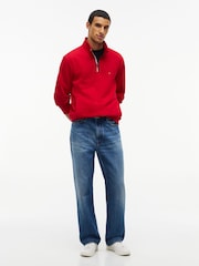 Tommy Hilfiger Red Global Stripe Terry Quarter Zip Sweatshirt - Image 3 of 6