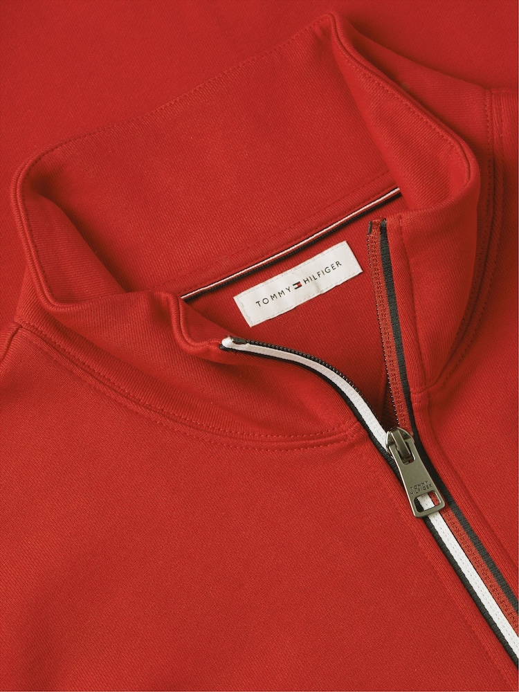 Tommy Hilfiger Red Global Stripe Terry Quarter Zip Sweatshirt - Image 6 of 6 Tommy Hilfiger Red Global Stripe Terry Quarter Zip Sweatshirt - Image 6 of 6
