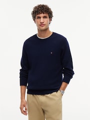 Темно-синий - Джемпер из овечьей шерсти с круглым вырезом Tommy Hilfiger - Изображение 1 7