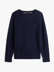 Темно-синий - Джемпер из овечьей шерсти с круглым вырезом Tommy Hilfiger - Изображение 7 7