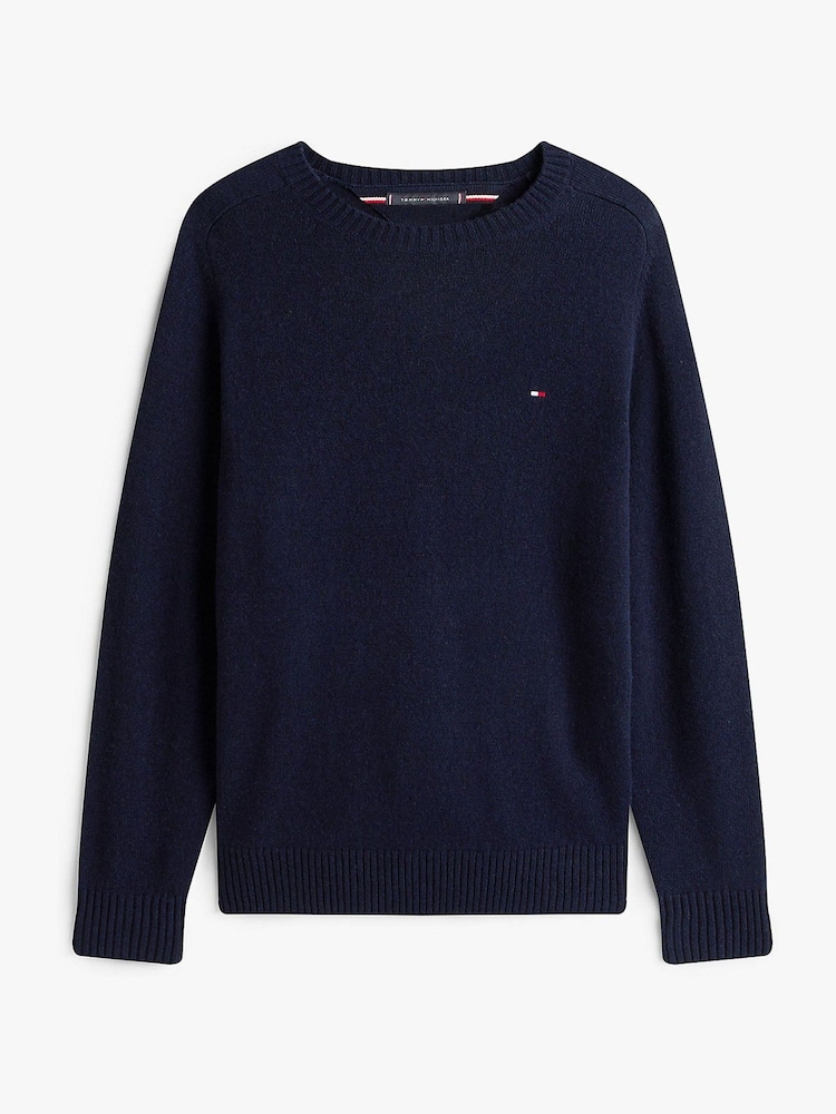 Темно-синий - Джемпер из овечьей шерсти с круглым вырезом Tommy Hilfiger - Изображение 7 7