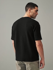 Black Single Relaxed Fit Ottoman Texture 100% Cotton T-Shirts - Image 2 of 9