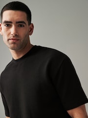 Black Single Relaxed Fit Ottoman Texture 100% Cotton T-Shirts - Image 3 of 9