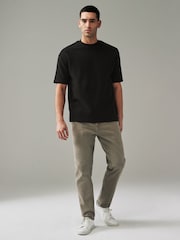 Black Single Relaxed Fit Ottoman Texture 100% Cotton T-Shirts - Image 4 of 9