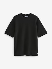 Black Single Relaxed Fit Ottoman Texture 100% Cotton T-Shirts - Image 6 of 9