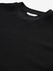 Black Single Relaxed Fit Ottoman Texture 100% Cotton T-Shirts - Image 7 of 9