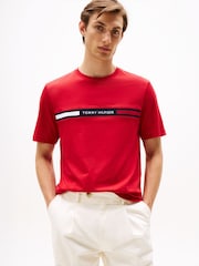 Tommy Hilfiger Red Logo Embroidery Insert Jersey T-Shirt - Image 1 of 6