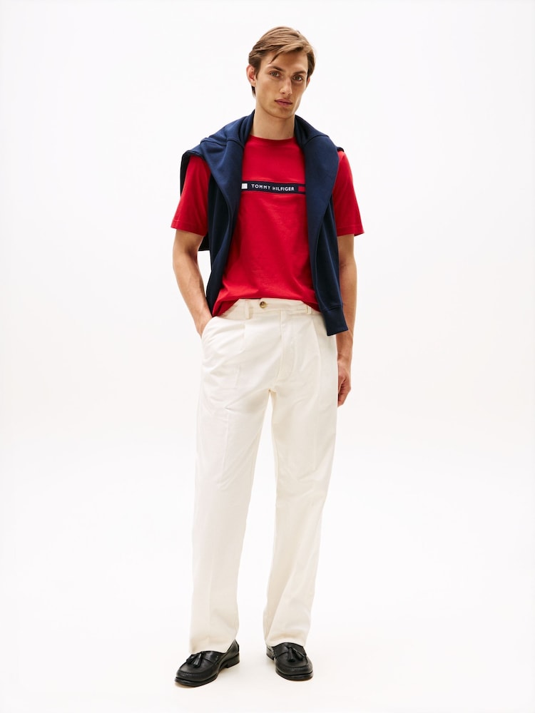 Tommy Hilfiger Red Logo Embroidery Insert Jersey T-Shirt - Image 2 of 6