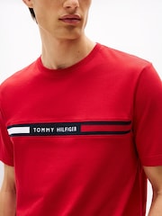 Tommy Hilfiger Red Logo Embroidery Insert Jersey T-Shirt - Image 4 of 6