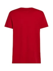Tommy Hilfiger Red Logo Embroidery Insert Jersey T-Shirt - Image 6 of 6