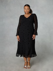 Live Unlimited Curve Flock Star Flute Sleeve Midi Black Dress - Image 1 of 4