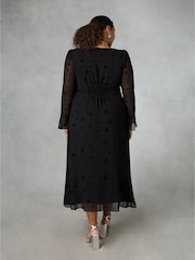 Live Unlimited Curve Flock Star Flute Sleeve Midi Black Dress - Image 2 of 4