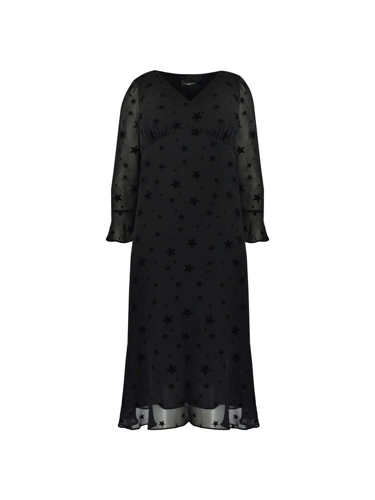 Live Unlimited Curve Flock Star Flute Sleeve Midi Black Dress - Image 4 of 4 Live Unlimited Curve Flock Star Flute Sleeve Midi Black Dress - Image 4 of 4