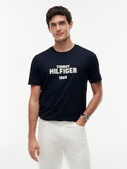 Tommy Hilfiger Blue Contrast Logo Crew Neck Jersey T-Shirt - Image 1 of 6