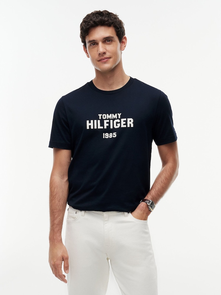 Tommy Hilfiger Blue Contrast Logo Crew Neck Jersey T-Shirt - Image 1 of 6 Tommy Hilfiger Blue Contrast Logo Crew Neck Jersey T-Shirt - Image 1 of 6