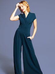 HotSquash Teal Blue Cap Sleeved Wide Leg Jumpsuit - Image 5 of 6