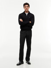 Melns - Tommy Hilfiger džemperis ar mākslīgo kakla izgriezumu un ceturtdaļas rāvējslēdzēja aizdari no kašmira auduma - Attēls 2 no 7