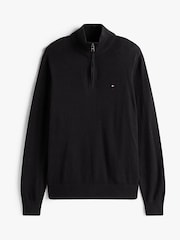 Melns - Tommy Hilfiger džemperis ar mākslīgo kakla izgriezumu un ceturtdaļas rāvējslēdzēja aizdari no kašmira auduma - Attēls 7 no 7