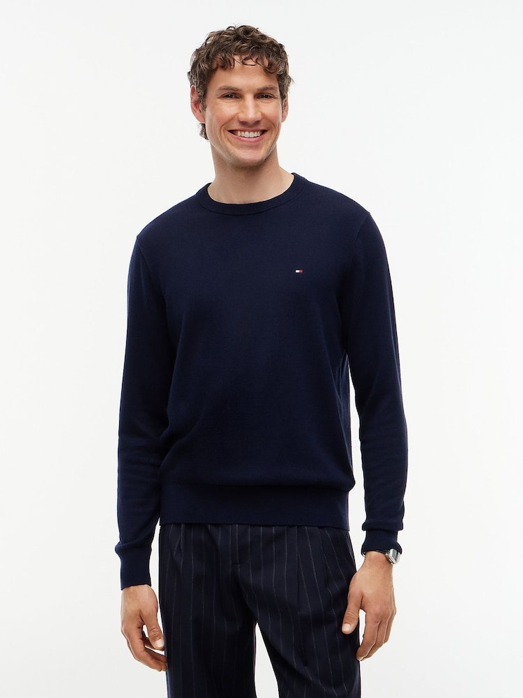 Tommy Hilfiger Sky Blue Crew Neck Jumper With Cashmere - Image 1 of 6 Tommy Hilfiger Sky Blue Crew Neck Jumper With Cashmere - Image 1 of 6