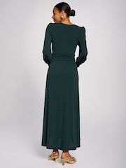 Vert - Jolie Moi Long Sleeve V-Neck Jersey Maxi Dress - Image 2 de 6