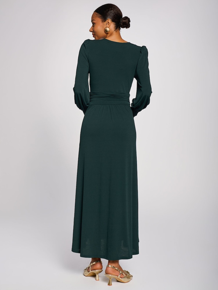 Vert - Jolie Moi Long Sleeve V-Neck Jersey Maxi Dress - Image 2 de 6