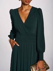 Vert - Jolie Moi Long Sleeve V-Neck Jersey Maxi Dress - Image 3 de 6