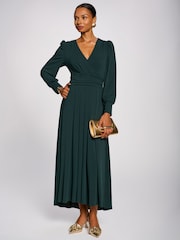 Vert - Jolie Moi Long Sleeve V-Neck Jersey Maxi Dress - Image 5 de 6