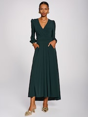 Vert - Jolie Moi Long Sleeve V-Neck Jersey Maxi Dress - Image 6 de 6