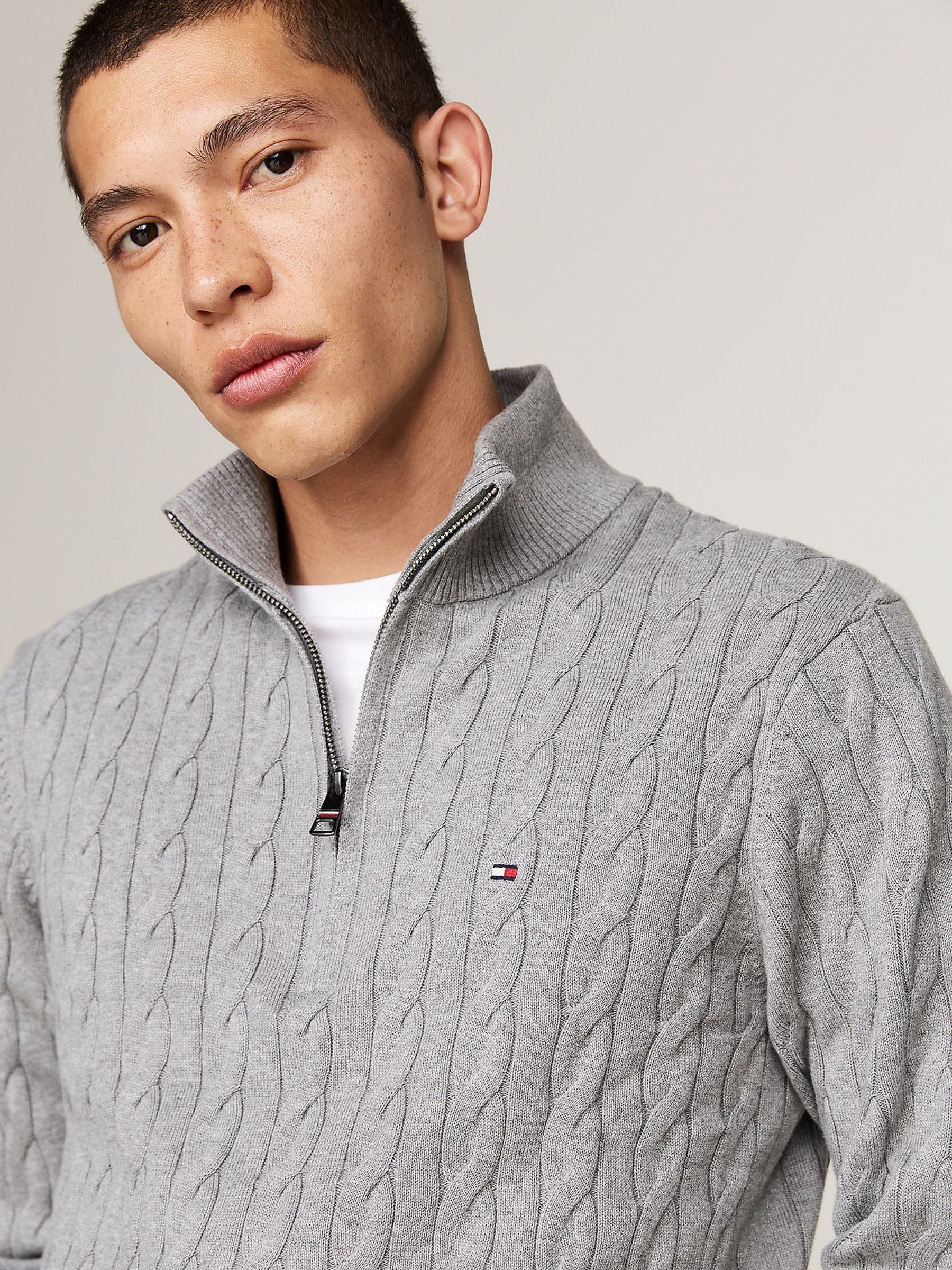 Buy Tommy Hilfiger Grey Cable Knit Quarter Zip Jumper from Next USA