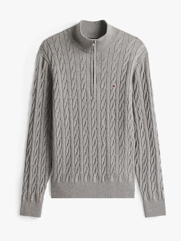 رمادي - كنزة محبوكة بنمط مجدول وربع سحّاب من Tommy Hilfiger - صورة 7 من 7