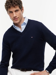 Tommy Hilfiger Blue V-Neck Jumper With Cashmere - Image 4 of 5